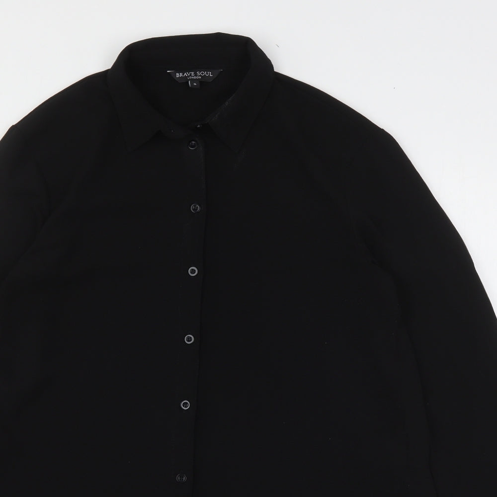Brave Soul Womens Black  Polyester Basic Button-Up Size S Collared
