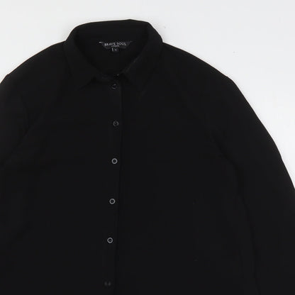 Brave Soul Womens Black  Polyester Basic Button-Up Size S Collared