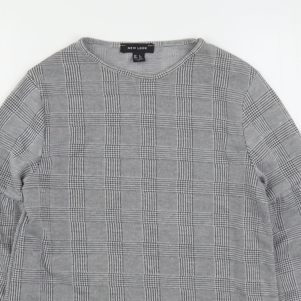 New Look Womens Multicoloured Houndstooth Polyester Basic T-Shirt Size 6 Round Neck - Bishop Sleeve