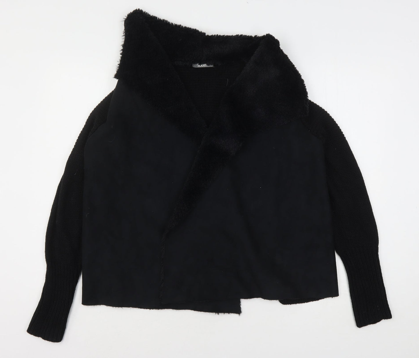 South Womens Black V-Neck  Acrylic Cardigan Jumper Size 14