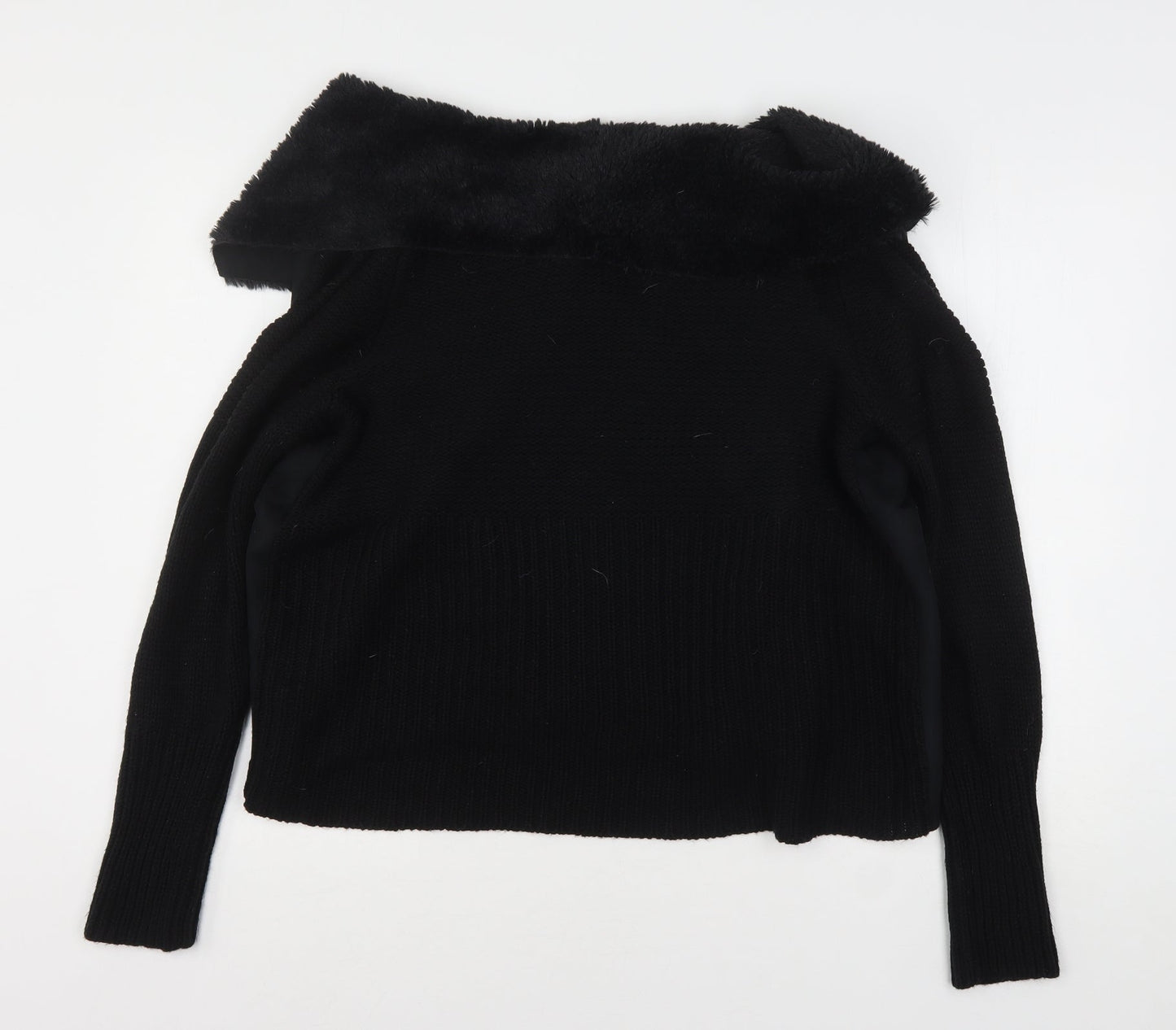South Womens Black V-Neck  Acrylic Cardigan Jumper Size 14