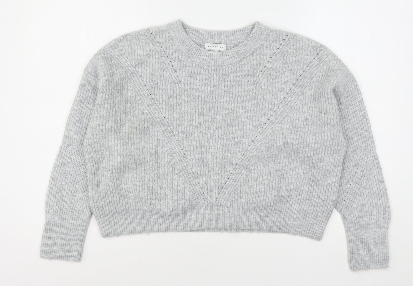 Topshop Womens Grey Round Neck  Acrylic Pullover Jumper Size S