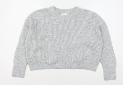 Topshop Womens Grey Round Neck  Acrylic Pullover Jumper Size S