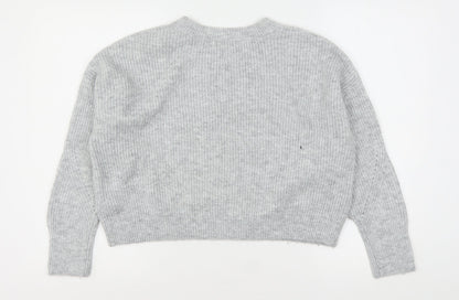 Topshop Womens Grey Round Neck  Acrylic Pullover Jumper Size S