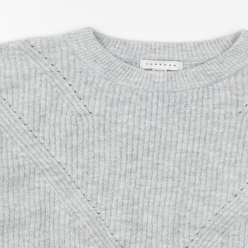 Topshop Womens Grey Round Neck  Acrylic Pullover Jumper Size S