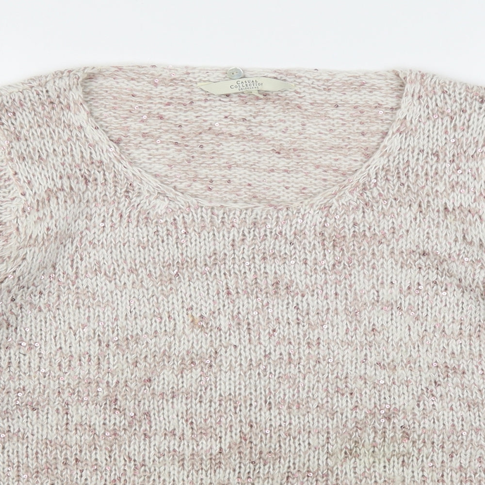 Debenhams Womens Beige Round Neck  Acrylic Pullover Jumper Size 14
