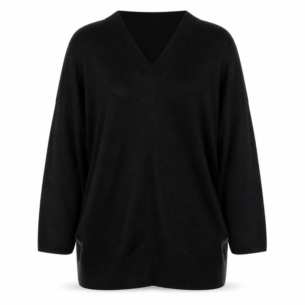 TU Womens Black V-Neck  Acrylic Pullover Jumper Size 14
