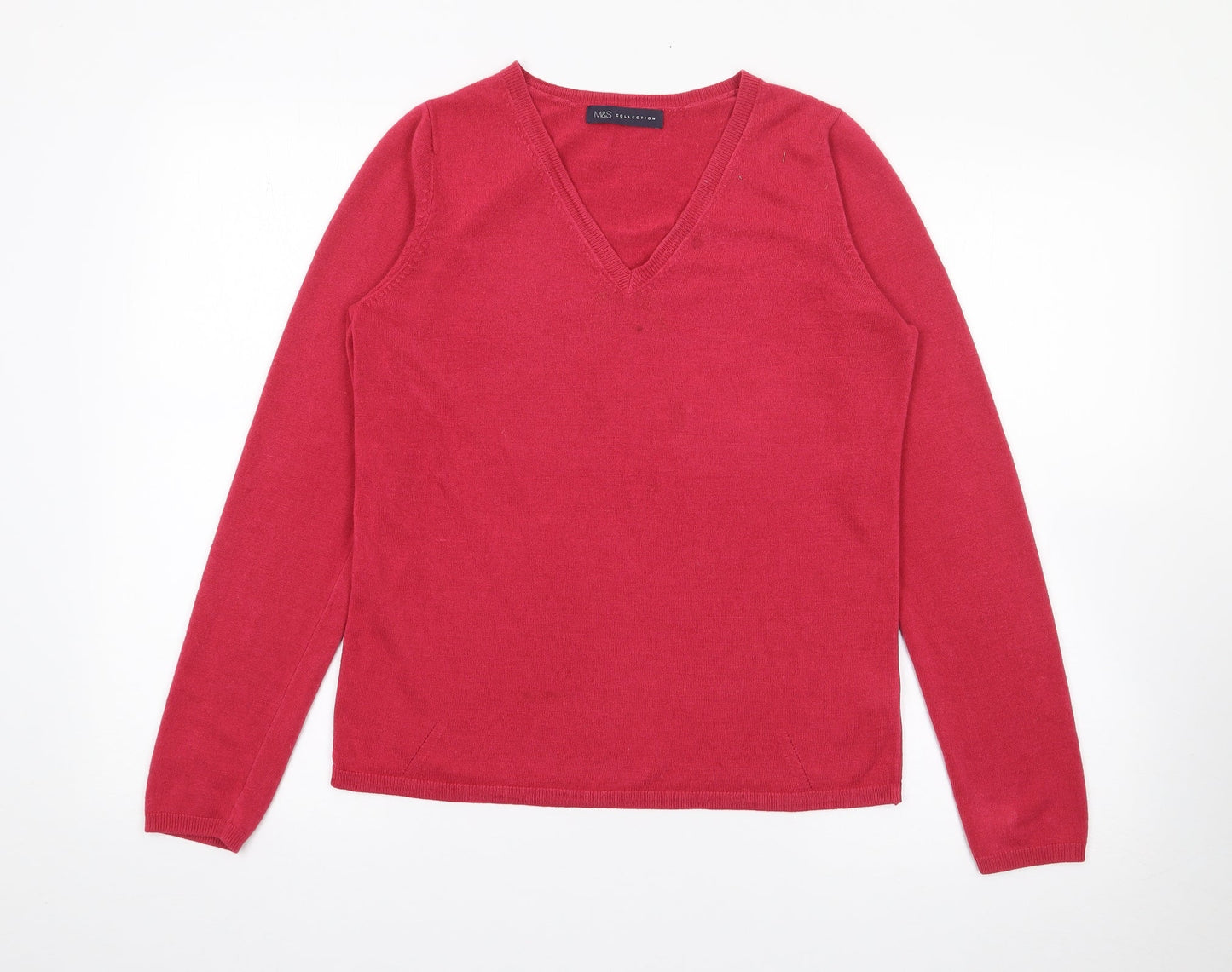 Marks and Spencer Womens Pink V-Neck  Acrylic Pullover Jumper Size 12