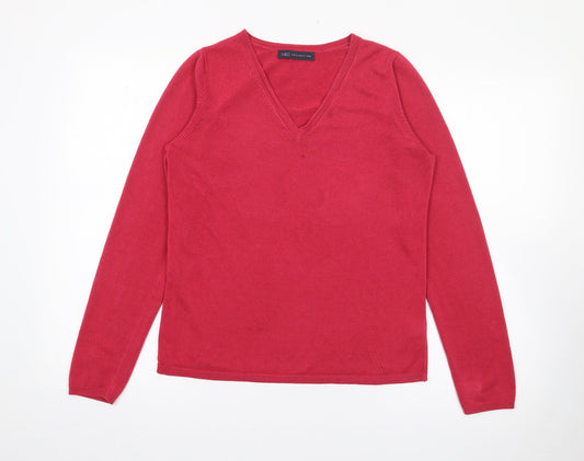 Marks and Spencer Womens Pink V-Neck  Acrylic Pullover Jumper Size 12
