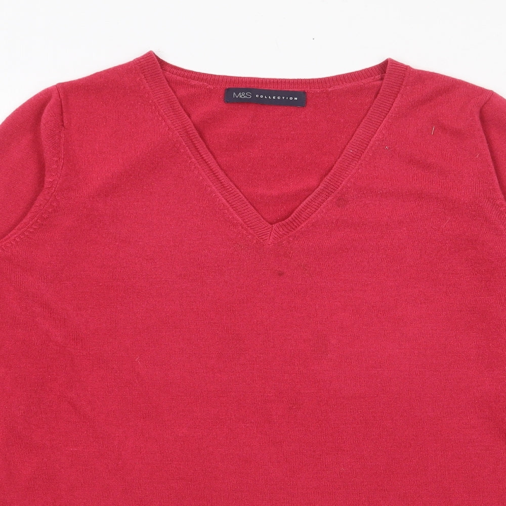 Marks and Spencer Womens Pink V-Neck  Acrylic Pullover Jumper Size 12