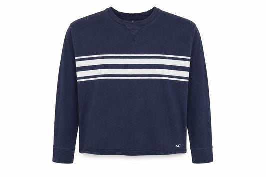 Hollister Womens Blue Crew Neck Striped Polyester Pullover Jumper Size L