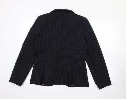 Select Womens Black Pinstripe Polyester Jacket Blazer Size 14
