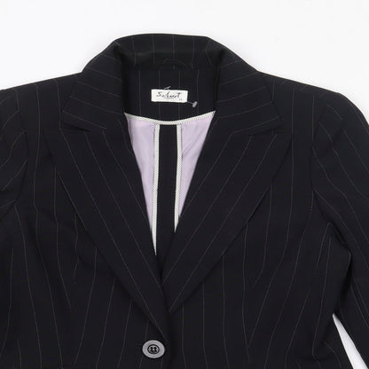 Select Womens Black Pinstripe Polyester Jacket Blazer Size 14