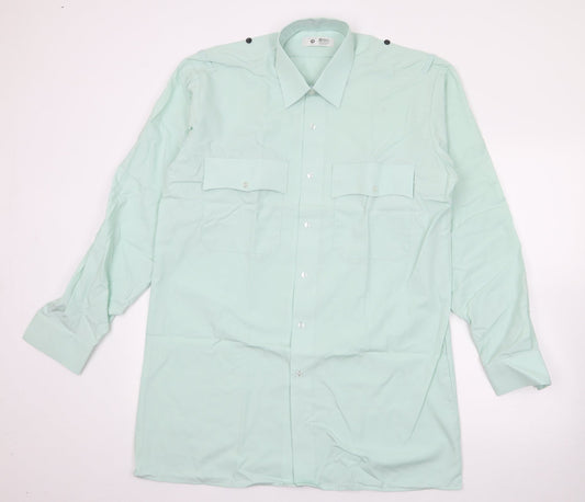 Preworn Mens Green  Polyester  Button-Up Size 16 Collared Button
