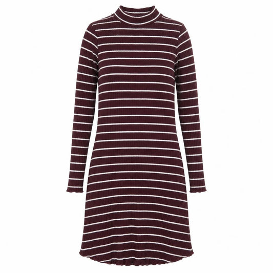 Primark Womens Purple Striped Cotton Jumper Dress  Size 8  Roll Neck