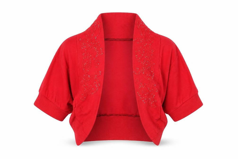 Wearall.com Womens Red V-Neck  Cotton Shrug Jumper Size XS
