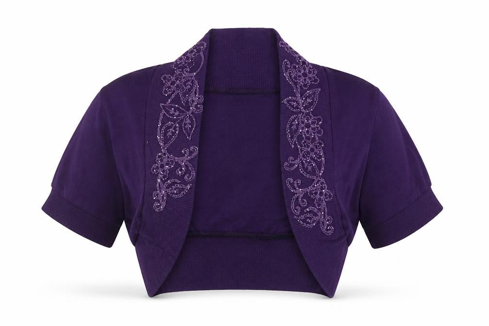 Style Womens Purple V-Neck  Cotton Shrug Jumper Size XS
