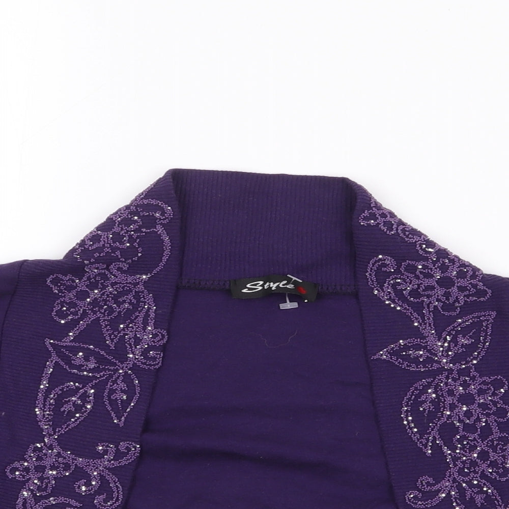 Style Womens Purple V-Neck  Cotton Shrug Jumper Size XS