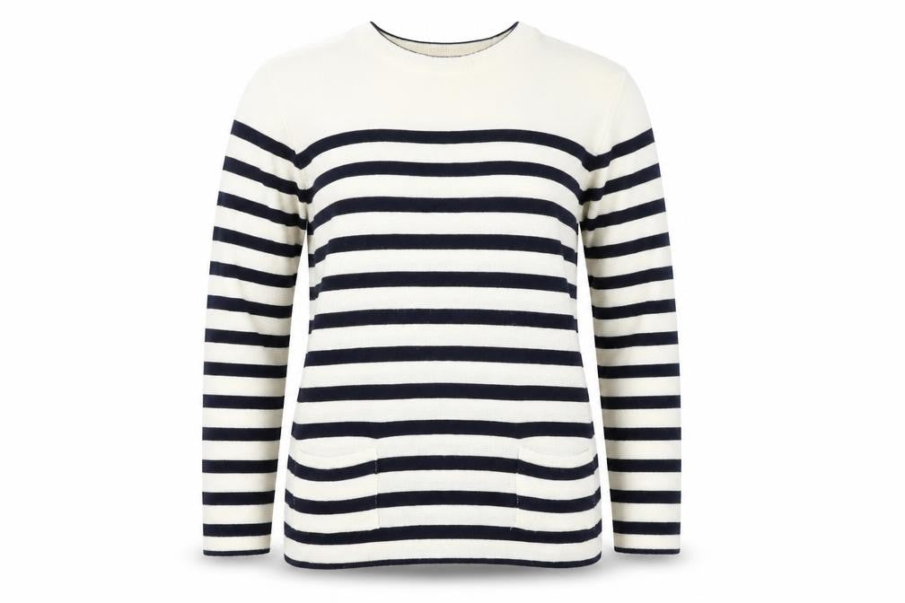 FABRIZIO GIANNI Womens Beige Round Neck Striped Acrylic Pullover Jumper Size S