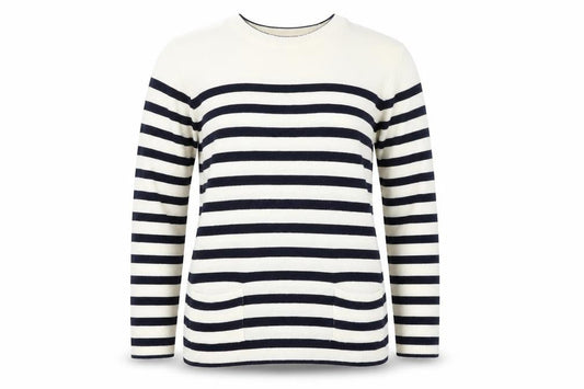 Fabrizio Womens Beige Round Neck Striped Acrylic Pullover Jumper Size S