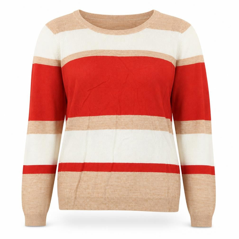 Marks & Spencer Womens Beige Round Neck Striped Polyester Pullover Jumper Size 12