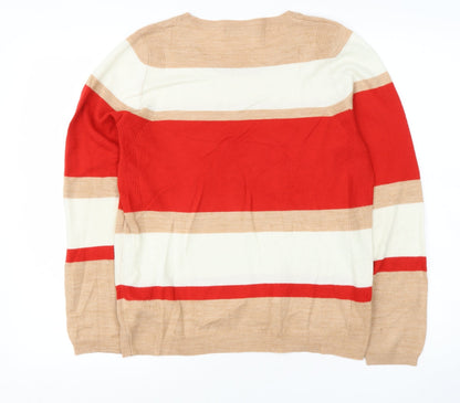 Marks & Spencer Womens Beige Round Neck Striped Polyester Pullover Jumper Size 12