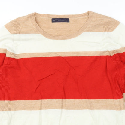 Marks & Spencer Womens Beige Round Neck Striped Polyester Pullover Jumper Size 12