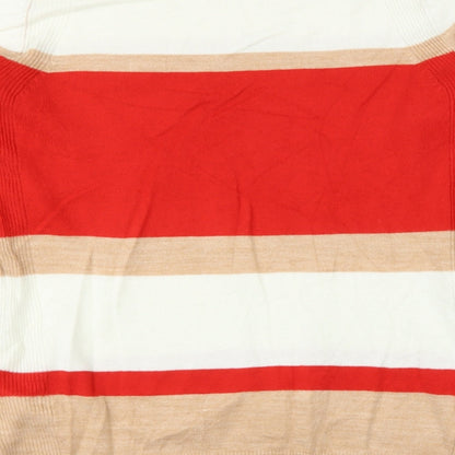 Marks & Spencer Womens Beige Round Neck Striped Polyester Pullover Jumper Size 12