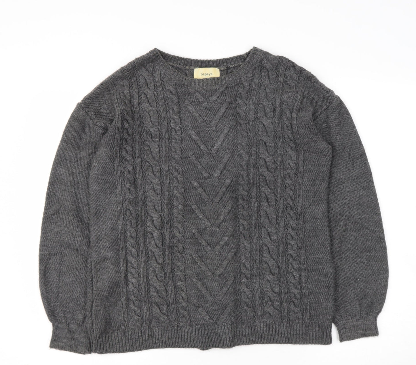 Papaya Womens Grey Round Neck  Acrylic Pullover Jumper Size M   - lace up detail
