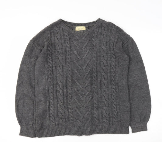 Papaya Womens Grey Round Neck  Acrylic Pullover Jumper Size M   - lace up detail
