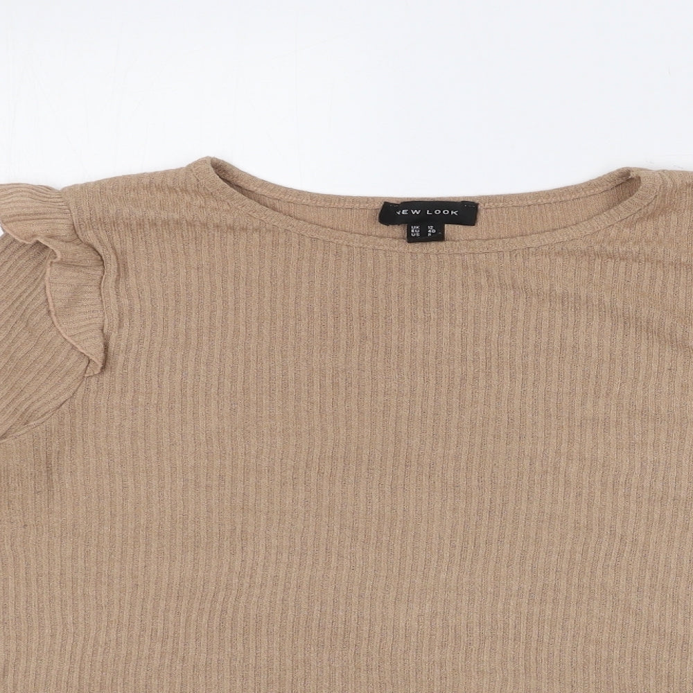 New Look Womens Beige  Viscose Jersey T-Shirt Size 12 Round Neck
