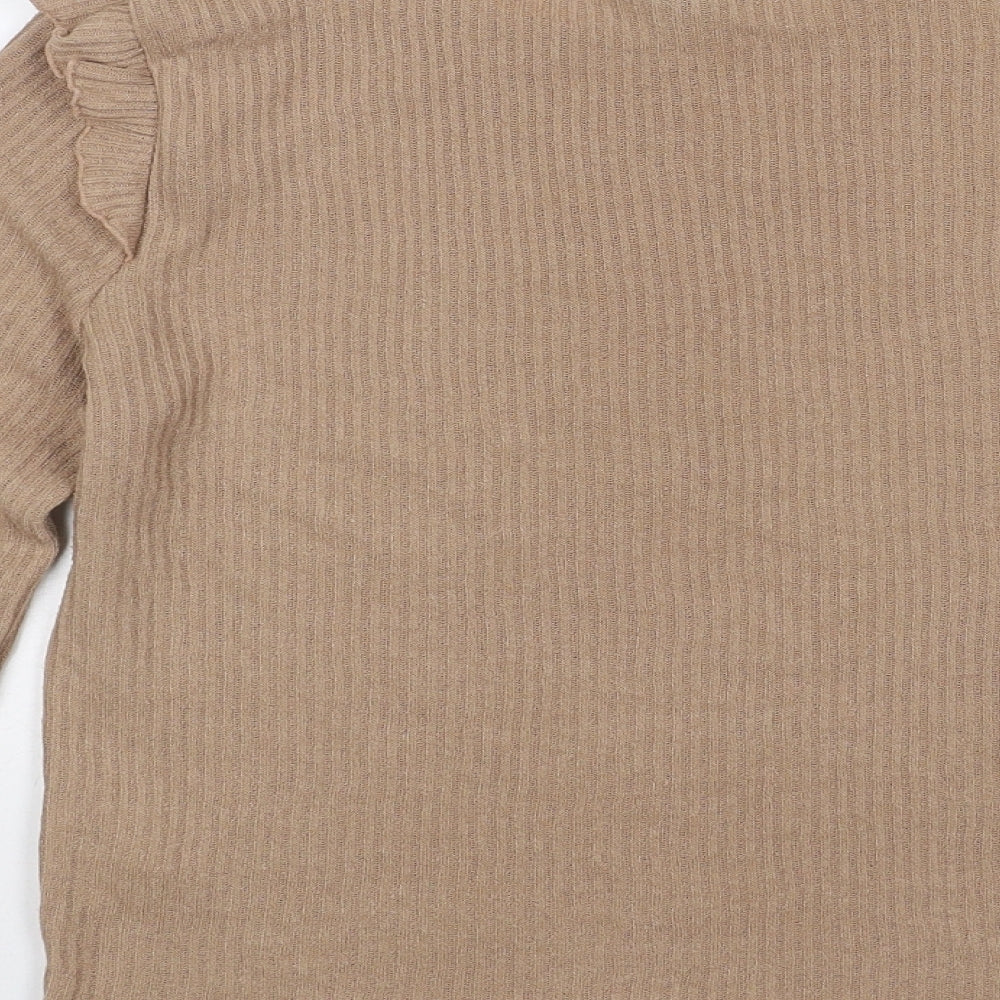 New Look Womens Beige  Viscose Jersey T-Shirt Size 12 Round Neck