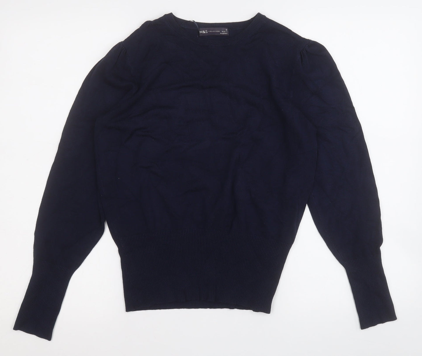 Marks and Spencer Womens Blue Round Neck  Viscose Pullover Jumper Size 12