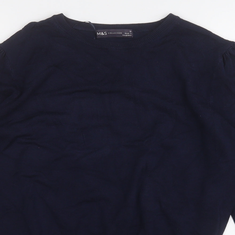 Marks and Spencer Womens Blue Round Neck  Viscose Pullover Jumper Size 12