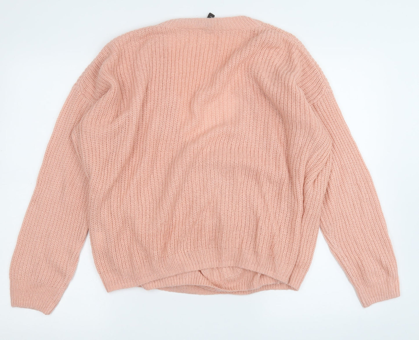 Divided Womens Pink V-Neck  Acrylic Pullover Jumper Size L
