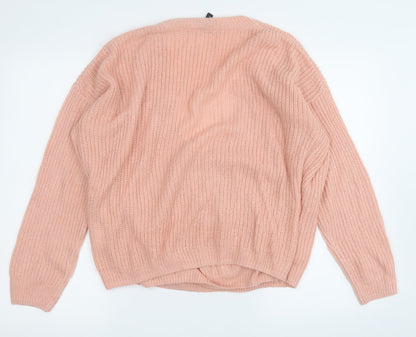 Divided Womens Pink V-Neck  Acrylic Pullover Jumper Size L