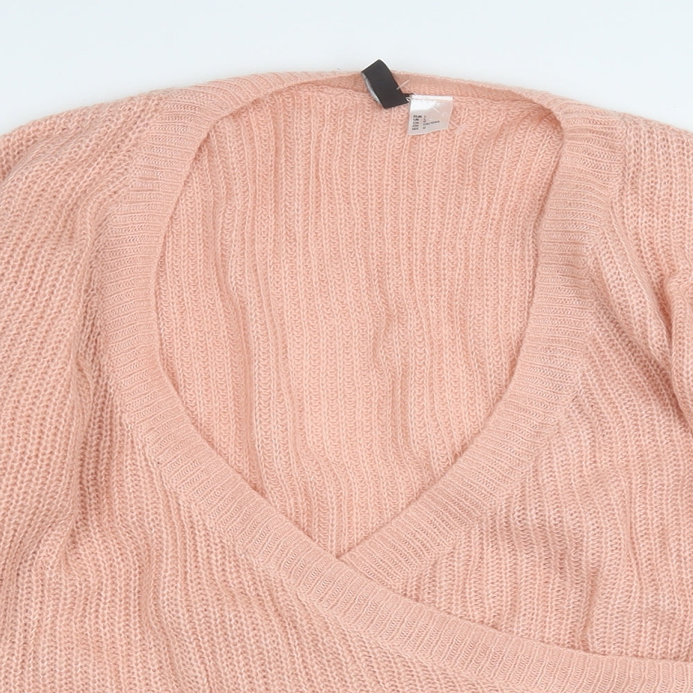 Divided Womens Pink V-Neck  Acrylic Pullover Jumper Size L