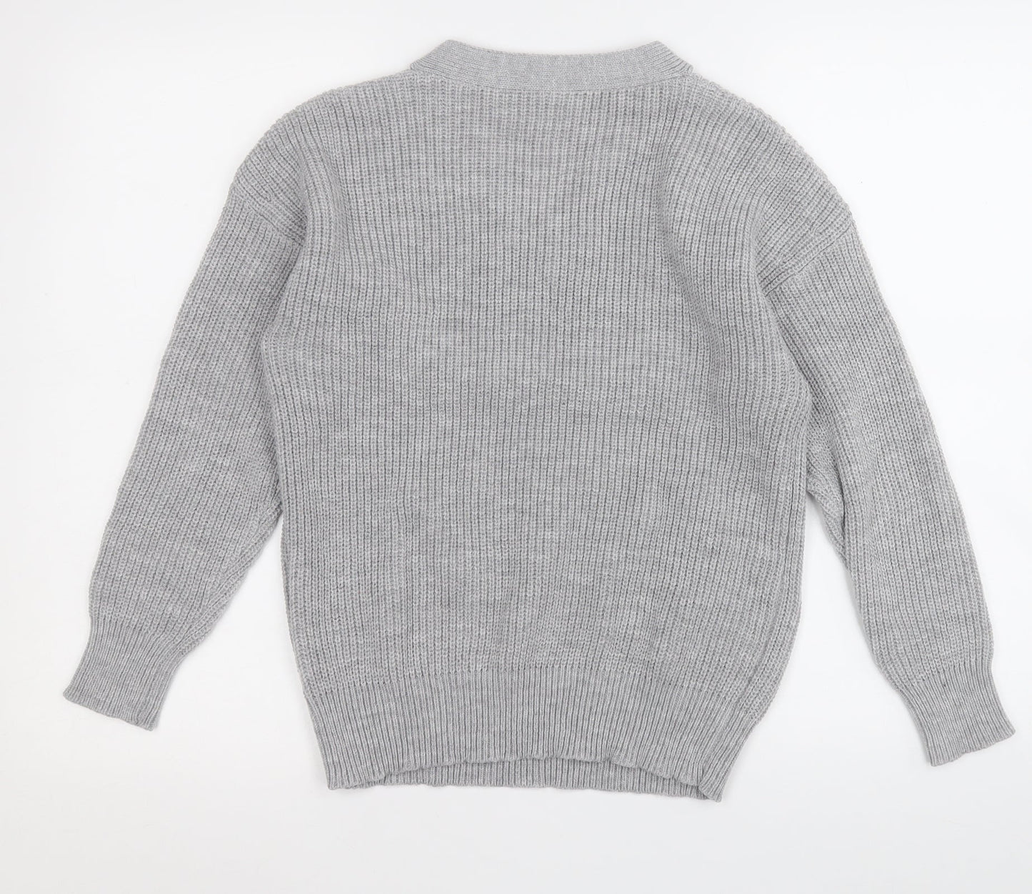 Shien Womens Grey V-Neck  Acrylic Pullover Jumper Size S