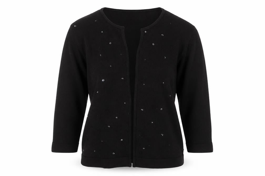BHS Womens Black Round Neck Geometric Acrylic Cardigan Jumper Size 10   - sequins