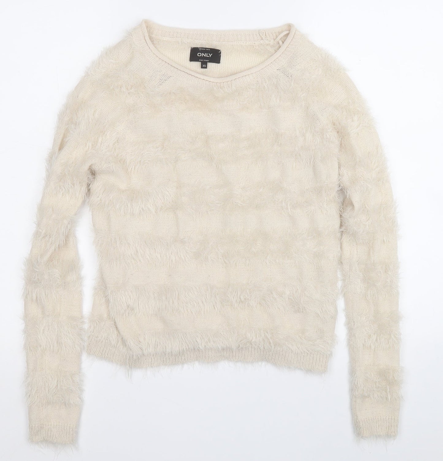Only Womens Beige Round Neck  Nylon Pullover Jumper Size XS