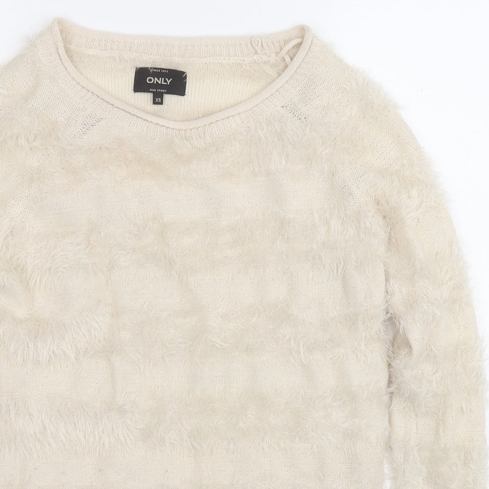Only Womens Beige Round Neck  Nylon Pullover Jumper Size XS