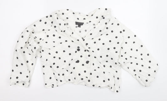 Topshop Womens White Polka Dot Viscose Basic T-Shirt Size 6 V-Neck