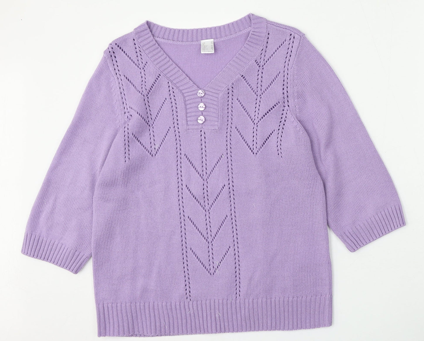 Preworn Womens Purple V-Neck  Polyacrylate Fibre Pullover Jumper Size 14