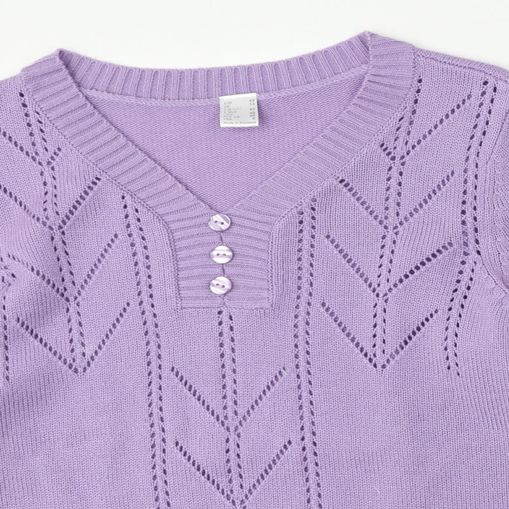 Preworn Womens Purple V-Neck  Polyacrylate Fibre Pullover Jumper Size 14