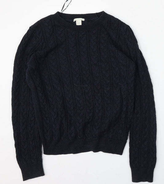 H&M Womens Blue Round Neck  Cotton Pullover Jumper Size M