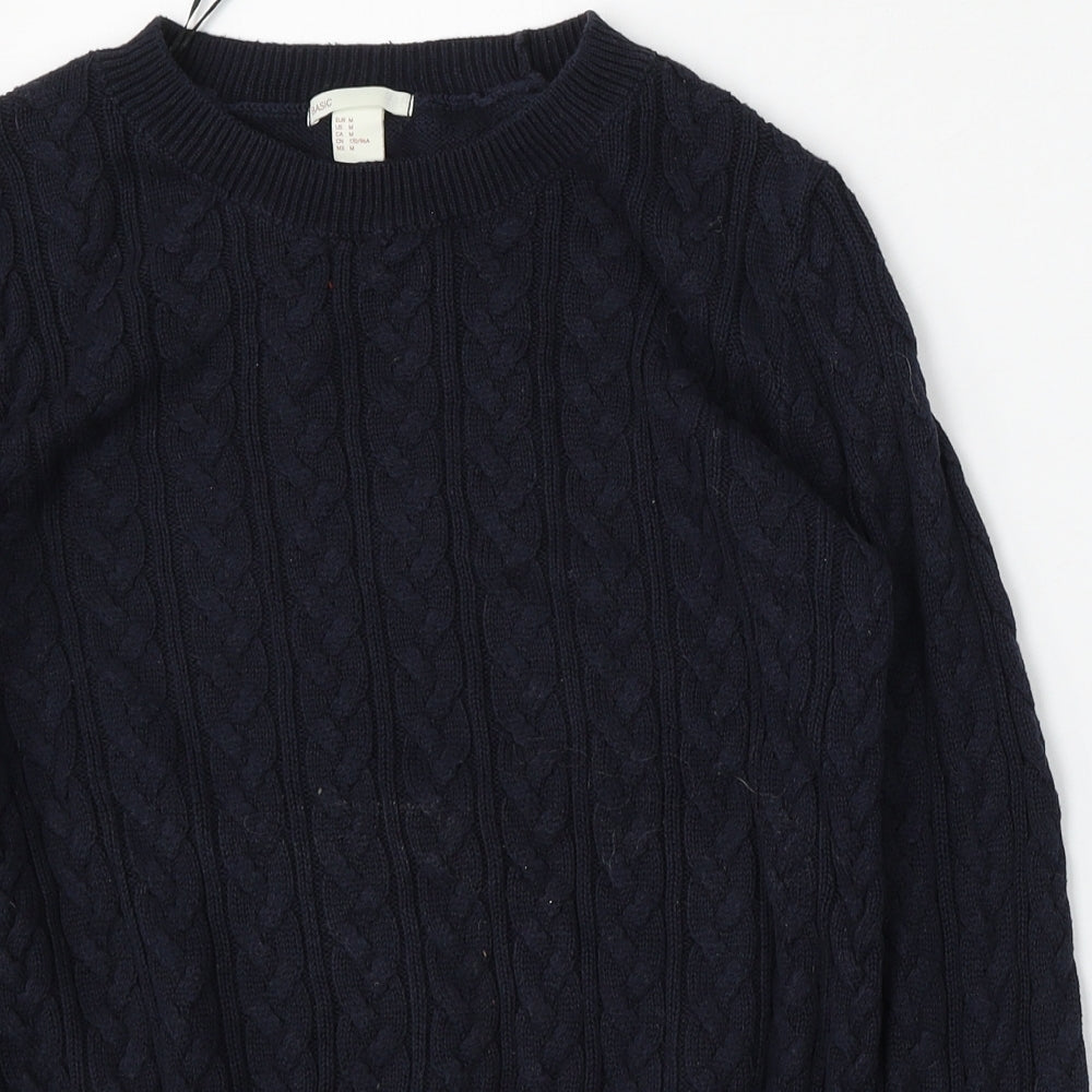 H&M Womens Blue Round Neck  Cotton Pullover Jumper Size M