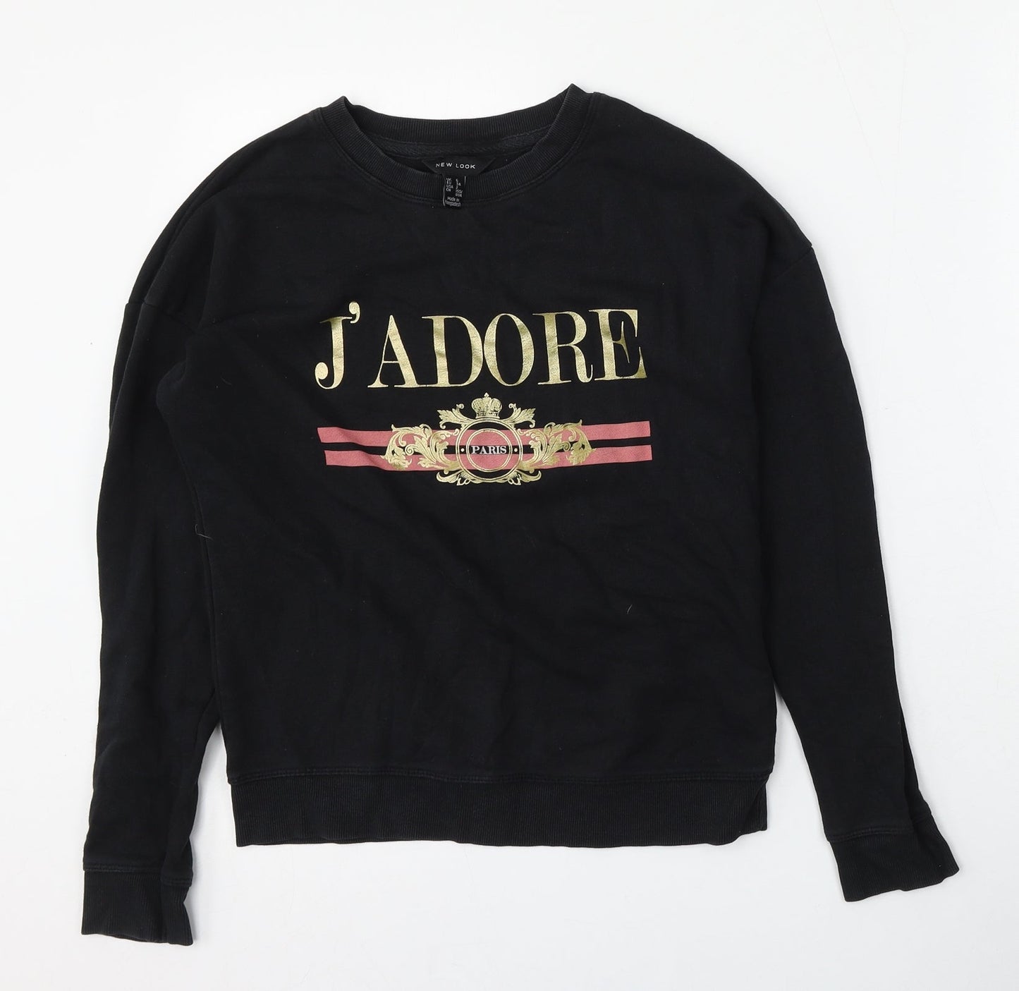 New Look Womens Black  Cotton Pullover Sweatshirt Size 6