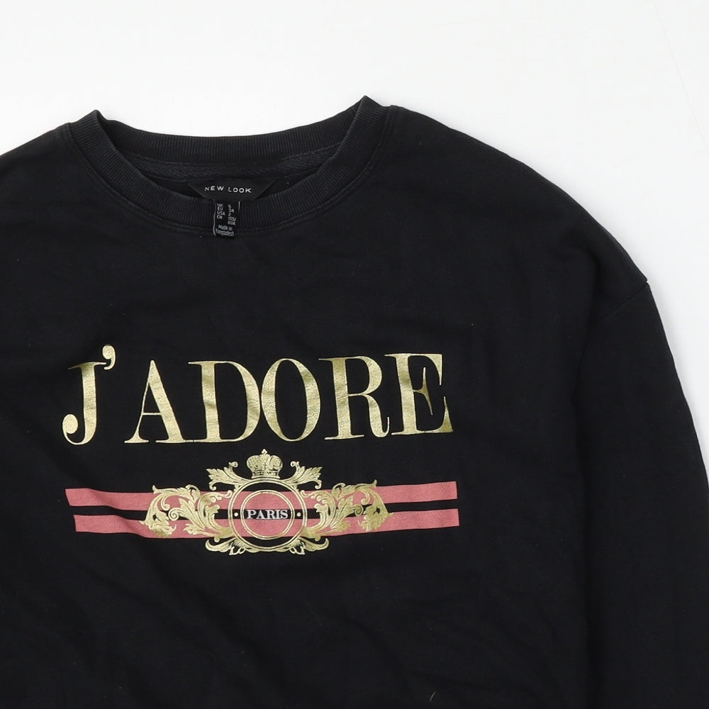New Look Womens Black  Cotton Pullover Sweatshirt Size 6