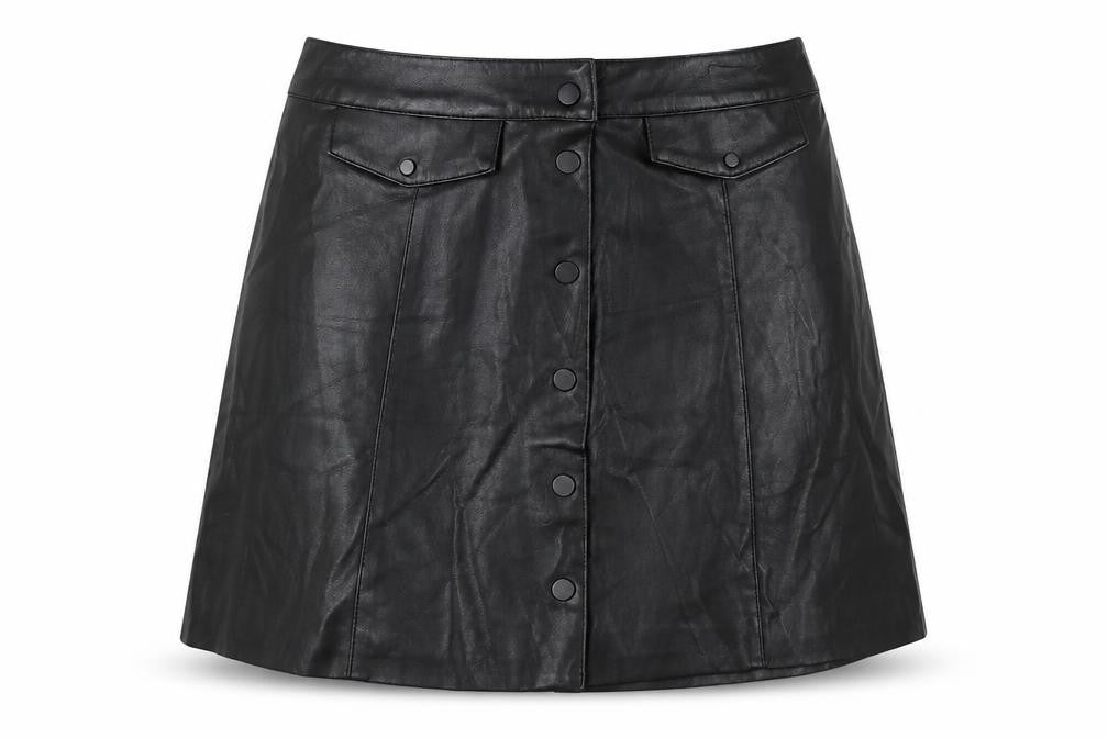 Divided by H&M Womens Black  Polyurethane A-Line Skirt Size 8   Snap