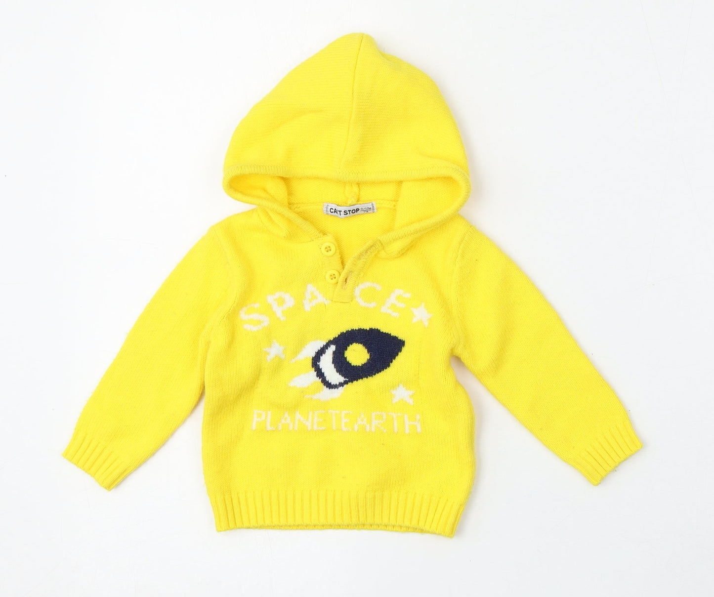 Cat stop Boys Yellow  Polyester Pullover Jumper Size 9-12 Months